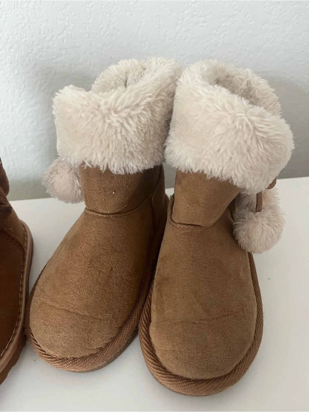 PAWZ Brown Kids Fleece-Lined Winter Boots with Pom Detail